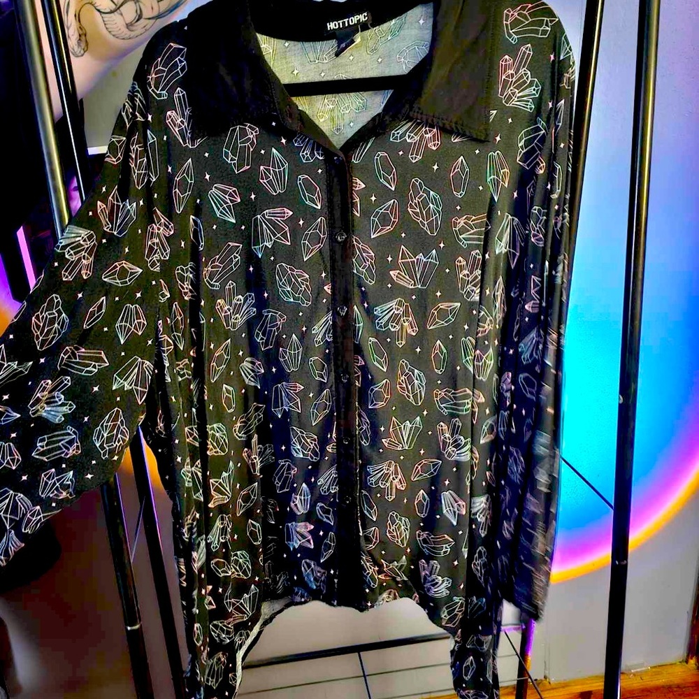 Neon Crystal Button Up Blouse - Plus Size
